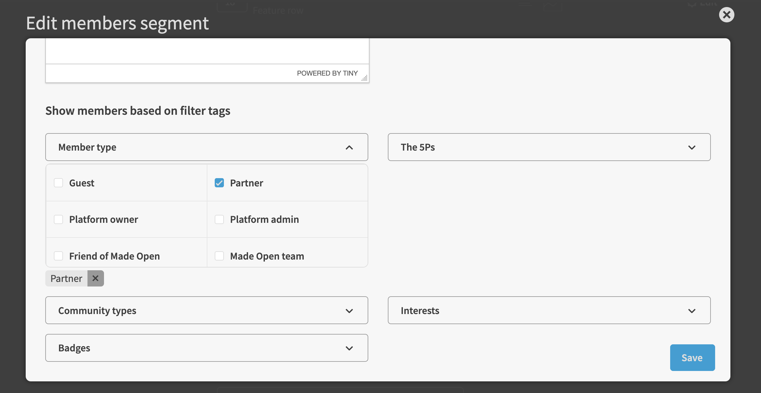 Ability to display 'member types' on pages